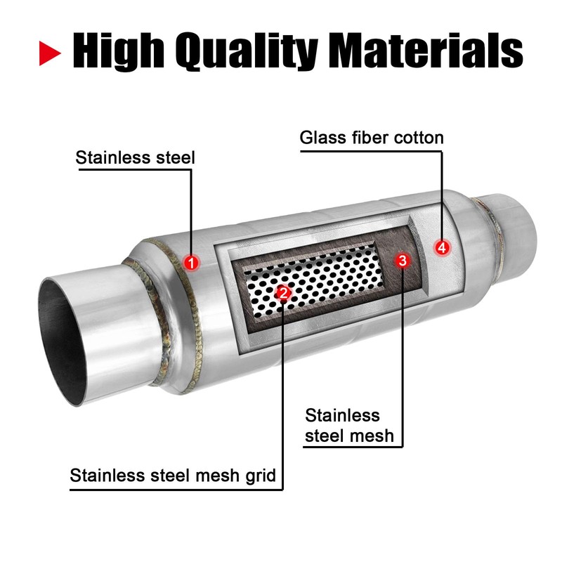 Stainless Steel 3 Inch Resonator Exhaust, Performance 3" Muffler Exhaust