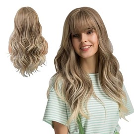 Pelucas para Mujer, Peluca Ondulada Rizada con Flequillo, Pelo Esponjoso, Ideal para Fiestas, Halloween, Juegos de Rol, Fiestas y Cualquier Otra Escena (Color Dorado Claro, 66cm)
