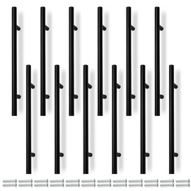 Bwintech 12 Pcs 250 mm (160 mm Hole Center) Matt Black Cabinet Pull Handles Kitchen T Bar Handles, Stainless Steel, Ideal for Cupboard, Drawer, Cupboard