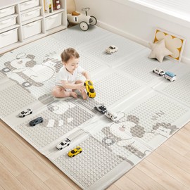 BG-BABYGO Baby Floor Play Mat 47"x47" Baby Playpen Mat, Foldable Baby Girl Playmat, Reversible Waterproof Foam Play Mats for Baby, 0.4 inch Crawling Baby Mat for 50" X 50" & 47"x47" Playpen(47*47*0.4)