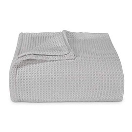 Vera Wang | Waffle Weave Collection | 100% Cotton Soft and Cozy Textured Plush Blanket for Sofa Couch or Bedroom, Modern Stylish Home DÃ©cor, Full/Queen, Grey