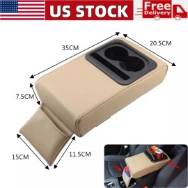 Unbranded Car Center Console Cover Car Armrest Cushion with 2 Cup Holders and Storage Bag