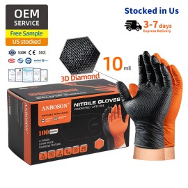 ANBOSON 10mil Orange Heavy Duty Nitrile Gloves Diamond Grip Industrial Grade Disposable Safety Gloves for Mechanic RepairSize: M, Color: Black