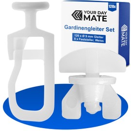 Curtain Gliders for Inner Track Rails, Pack of 128, with Diameter 9 mm Round Head, Includes 8 x Curtain Locks, in White, Pleated Gliders for Curtain Rails, Curtain Rails, Curtain Gliders, Curtain Roll