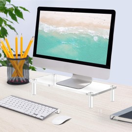 YestBuy Acrylic Monitor Stand Riser, Clear Computer Stand for Laptop, iMac, Pc, Printer, Desktop Ergonomic, Desk Riser Work from Home Accessories Office Supplies Platform Save Space