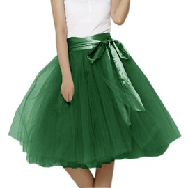 EllieHouse Womens Short Tutu Tulle Skirt with Sash PC06, Dark Green, Small