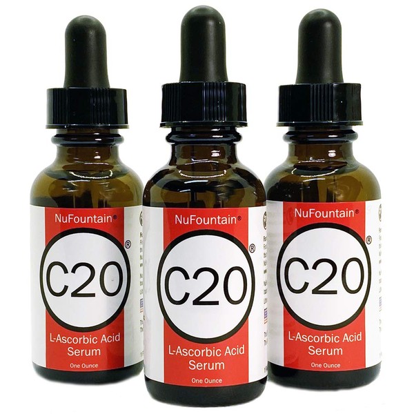 NuFountain C20 3-pack. HAND CRAFTED 3 1-Ounce Bottles of 20% L-Ascorbic Acid C Serum