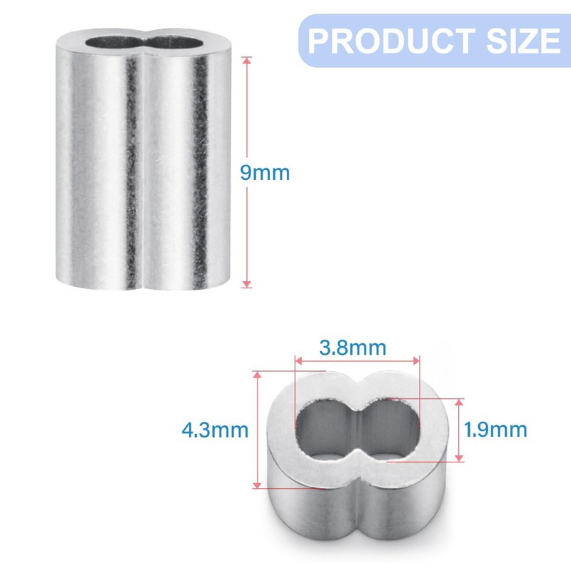 100pcs 1/16"(1.5mm) Aluminum Crimping Loop Sleeve, Cable Crimp Ferrules, Wire
