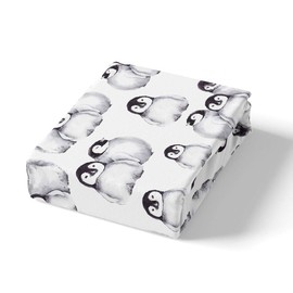 Penguin Bedding Set Full Size for Kids Boys Girls Antarctic Animal Sheet Set Cartoon Style Penguin Illustration Fitted Sheet for Children Teens Adult Grey White and Black Bed Sheets(No Top Sheet)