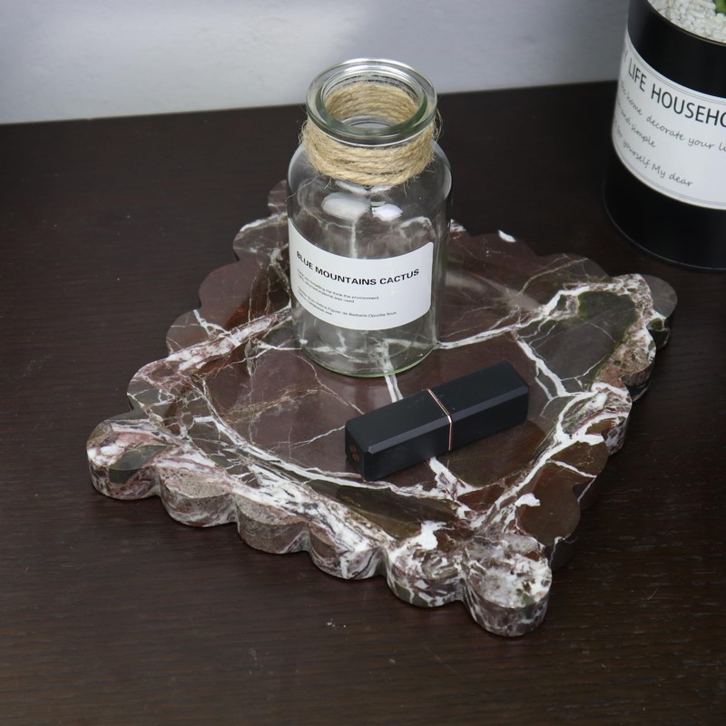 Kesoniku Square Marble Decorative Tray with Scalloped Edge, Luxury Natural
