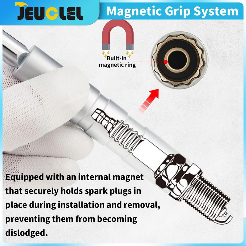 JEUCLEL 5PCS Magnetic Swivel Spark Plug Socket Set, 14mm Thin