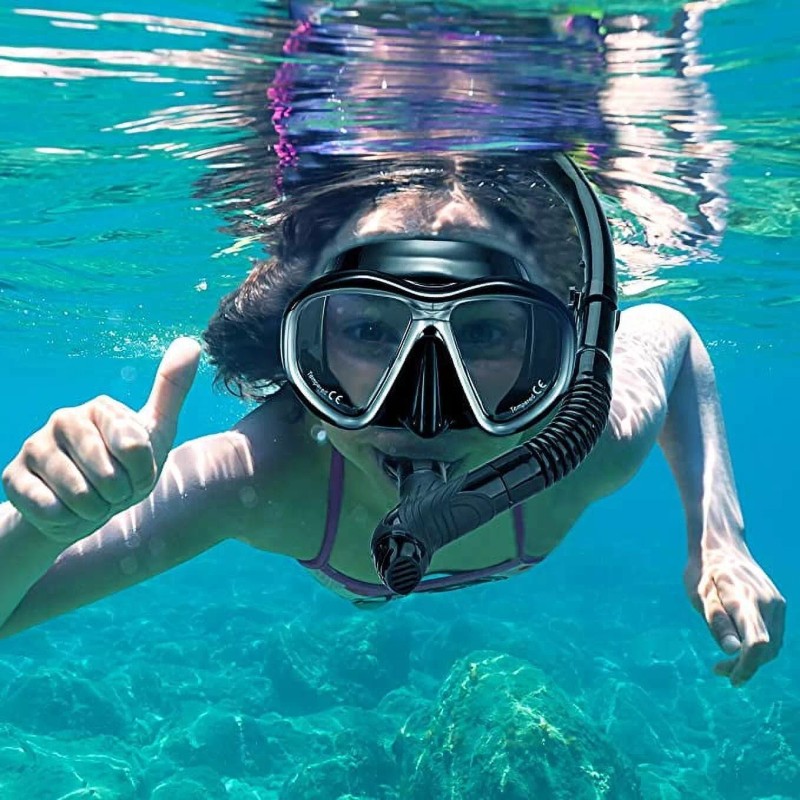 OMORC: Snorkel Set, Dry Snorkeling Panoramic Wide View Mask W/