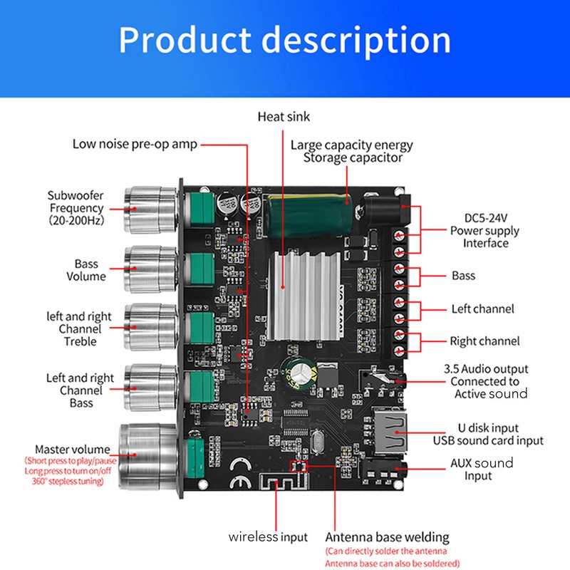 Bluetooth Amplifier Board 2.1 Channel 50W 50W 100W Wireless Subwoofer