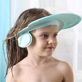 Gorro de baño para bebés, con visera para evitar que el agua entre en los ojos y las orejas, ajustable, para la tina, la cabeza, el enjuague, la protección de los niños y los niños, Azul