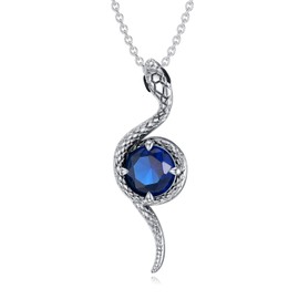 LONAGO Snake Necklace Created Sapphire Birthstone Snake Pendant Necklace Jewelry Gift for Women (September - Created Sapphire)