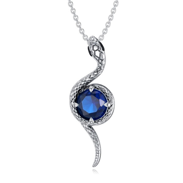 LONAGO Snake Necklace Created Sapphire Birthstone Snake Pendant Necklace Jewelry