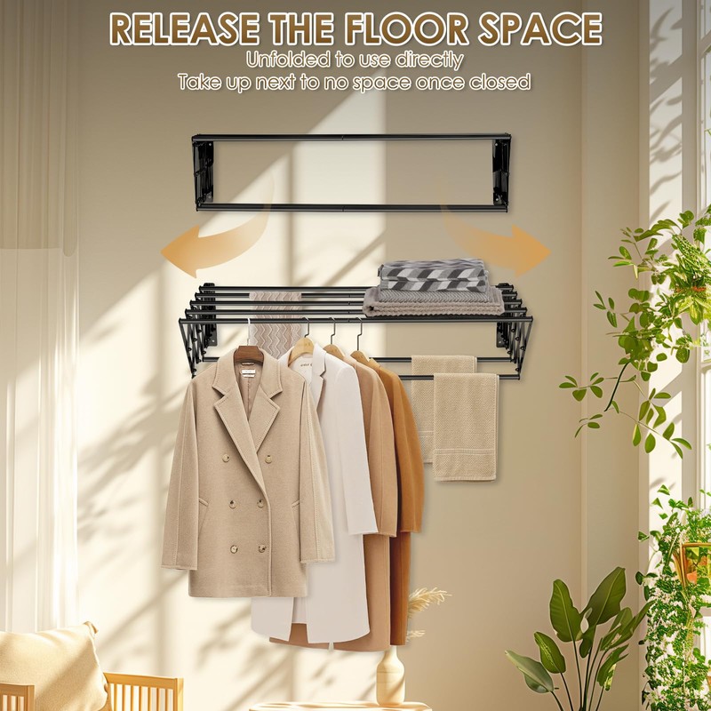 XL-31.5'' Wall Mounted Clothes Drying Rack, 130 lbs Large Capacity
