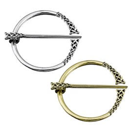 sourcing map 2pcs Vintage Brooch Cloak Pin, Penannular Brooch Cloak Clasp Shawl Pin Cardigan Brooch Buckle for Women Men Costume Accessory(Silver, Gold)