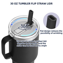 HAILIWEI 30 oz Tumbler Flip Straw Lid for YETI, Replacement Lids for Yeti 30/32 oz Tumbler, 14 oz Mug, 30 oz Stackable cup and 26/35/42 oz Straw Mug, BPA Free (Black*2)