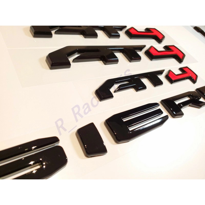 GMC 4PCS Gloss Black Red AT4 Emblem Sierra Letters Fit