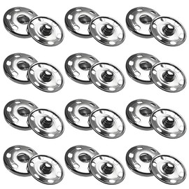 Sew on Snap Buttons Big Metal Snap Fastener Large Sewing Snaps Durable Sewing Press Studs Buttons Snaps for Fabric Clothing 1 inch(25 mm) 12 Sets Press Button for Sewing Silver Ckyleole