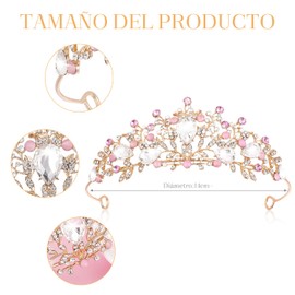 KIONTS Corona de Princesa para Niña, Tiara de Diamantes de Imitación de Cristal de Perla, 2 Piezas Tiaras para Novia, Tocado de Diamantes para Niña,Tiara Corona para Fiesta de Cumpleaños,Boda, Mujer (Dorado+rosa)