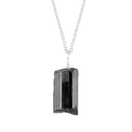 Thecraftman Natural Black Tourmaline Necklace, Raw Gemstone Pendant Necklace, Genuine Rough Gemstone, Birthstone, Gift for Her, Healing Stone, 18 Inch