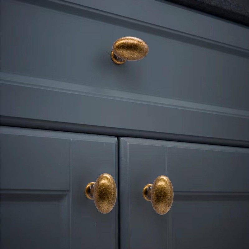 Gutapo 4 Pack Oval Solid Antique Brass Cabinet Knobs, 1-3/8