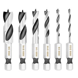 YENJO 6 Pcs HSS Stubby Drill Bits Set for Wood, Hex Shank High Speed Steel Woodworking Drill for for Quick Change Chucks and Drives