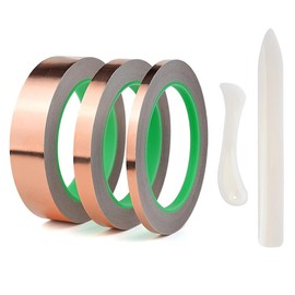 Thrseely 3 Pack Copper Foil Tape, 3 Size Double-Sided Conductive Copper Tape for Stained Glass, DIY Handicrafts, Crafting, Guitar