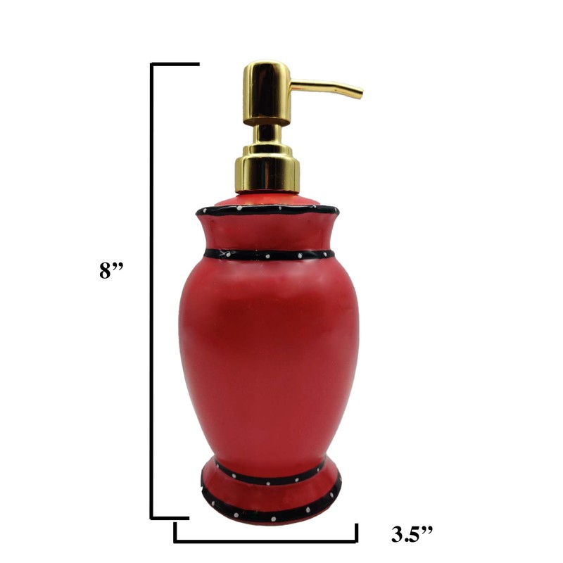 ACK Tuscany Red Ruffle Hand Painted Ceramic Soap Dispenser, Lotion