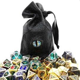 HAOMEJA DND Stuff Role Playing Dice Bag Drawstring Leather DND dice Bag, Storage Bag Black Sky Blue Eye