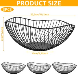 APACALI Pack of 3 Fruit Bowls, Black, 25.5 x 10 cm, Metal Fruit Bowls, Modern, Anti-Rust, Durable Fruit Baskets, Black, Multifunctional Fruit Basket Made of Iron, Decorative Wire Basket