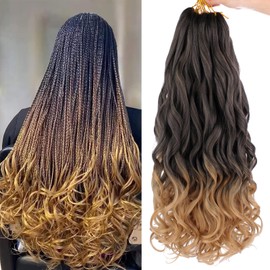 Leeven 9 Packs French Curl Braiding Hair 75g/Pack 22 Inch Pre Stretched Bouncy Braiding Hair Loose Wavy Crochet Braids Hair French Curls Synthetic Hair Extensions(22Inch/9packs/T27#)