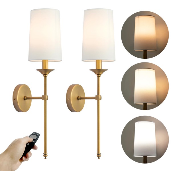 LEECOORA Battery Operated Wall Sconce Set of Two,Adjustable Remote Control