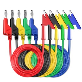 Cleqee Pack of 5 Test Leads 4 mm Stackable Banana Plug to Crocodile Crocodile Clips Flexible Cable Wire 10 ft/3 m for Multimeter Electrical Testing