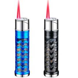 DWYYJJ 2 Pack Blue Black Cool Butane Torch Lighters,Refillable Adjustable Jet Flame Lighter,Windproof,Gift for Men Candles Camping BBQ (No Butane Fuel)