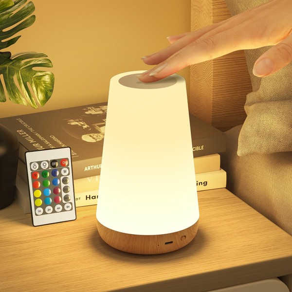 Bonsery Nachttischlampe, Led Nachttischlampe Touch Dimmbar USB Aufladbar mit Fernbedienung,
