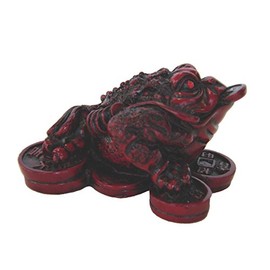 Feng Shui Red Lucky Money Frog Statue Three Legged Money Toad Figurine on Coins