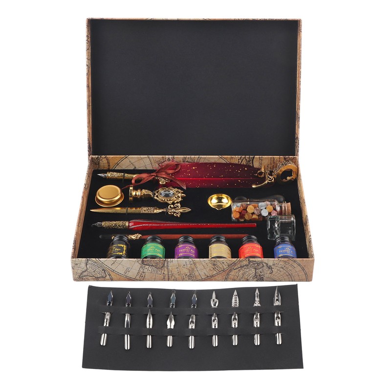 Feather Pen Set European Style British Retro Lacquer Stamp Dipped