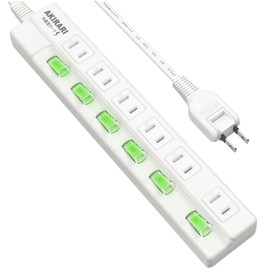 FUMITAKE Table Tap, Power Strip with Individual Switch, 9.8 ft (3 m), 6 Outlets, Desk, 180° Swing Plug, Fixed, Power Saving Tap, Power Tap, Extension Cord, 9.8 ft (3 m), Dustproof Tap, Thunder Guard,