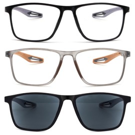 JixGien 3 Pack Reading Glasses Men Women TR90 Frame Sports Style Blue Light Blocking Readers Comfortable Anti-Slip Eyeglasses(2Black&Grey，+1.00