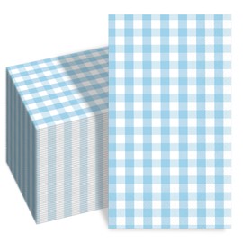 SMUAENSS 100 PCS Blue Gingham Napkins Disposable, 3 Ply Wedding Dinner Hand Napkin Towel, Blue and White Checkered Paper Napkins for Family Party, Wedding, Birthday, Bridal Shower