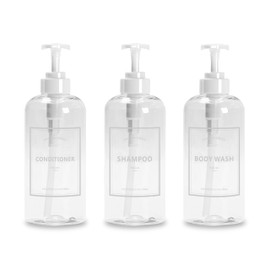 Shampoo Pump Dispenser, YACEYACE 3Pcs 16.9oz Clear Shower Soap Dispenser Empty Shampoo Bottles with Pumps Refillable Shampoo and Conditioner Bottles Shampoo Bottles Refillable with Pump