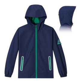 Veridra Kids Rain Jacket with Air Vents Mesh Lining, Hooded Raincoats with Extended Brim for Boys Girls Lightweight Waterproof Windbreaker Coat (Navy Blue,4-5T)