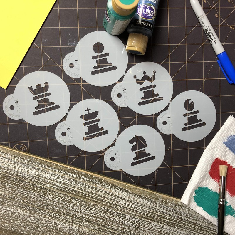 Designer Stencils C486 Chess Cookie Stencil Set, Beige/Semi-Transparent, fits 2.5"