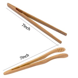 Reusable Classic Bamboo Toast Tongs - Wood Cooking Tong,Ideal for Toaster,Fruits, Bread & Pickles, Kitchen Utensil For Cheese Bacon Muffin Fruits Bread - 7" Long | Set of 2