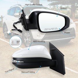 Right Passenger Side Mirror Fits 2013-2015 Toyota RAV4 with Power Heated Turn Signal and Manual Folding Without Blind Spot Match White Replace 87910-0R080 (7Pins)