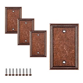 Pack of 4 Wall Plate Outlet Switch Covers by SleekLighting | Decorative Zinc Cast Sponged Copper| Variety of Styles: Rocker/Receptacle/Toggle / & Combo | Size: 1 Blank