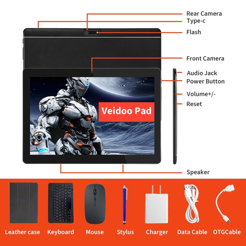Veidoo 2 in 1 Portable Android Tablet with Keyboard, Mouse